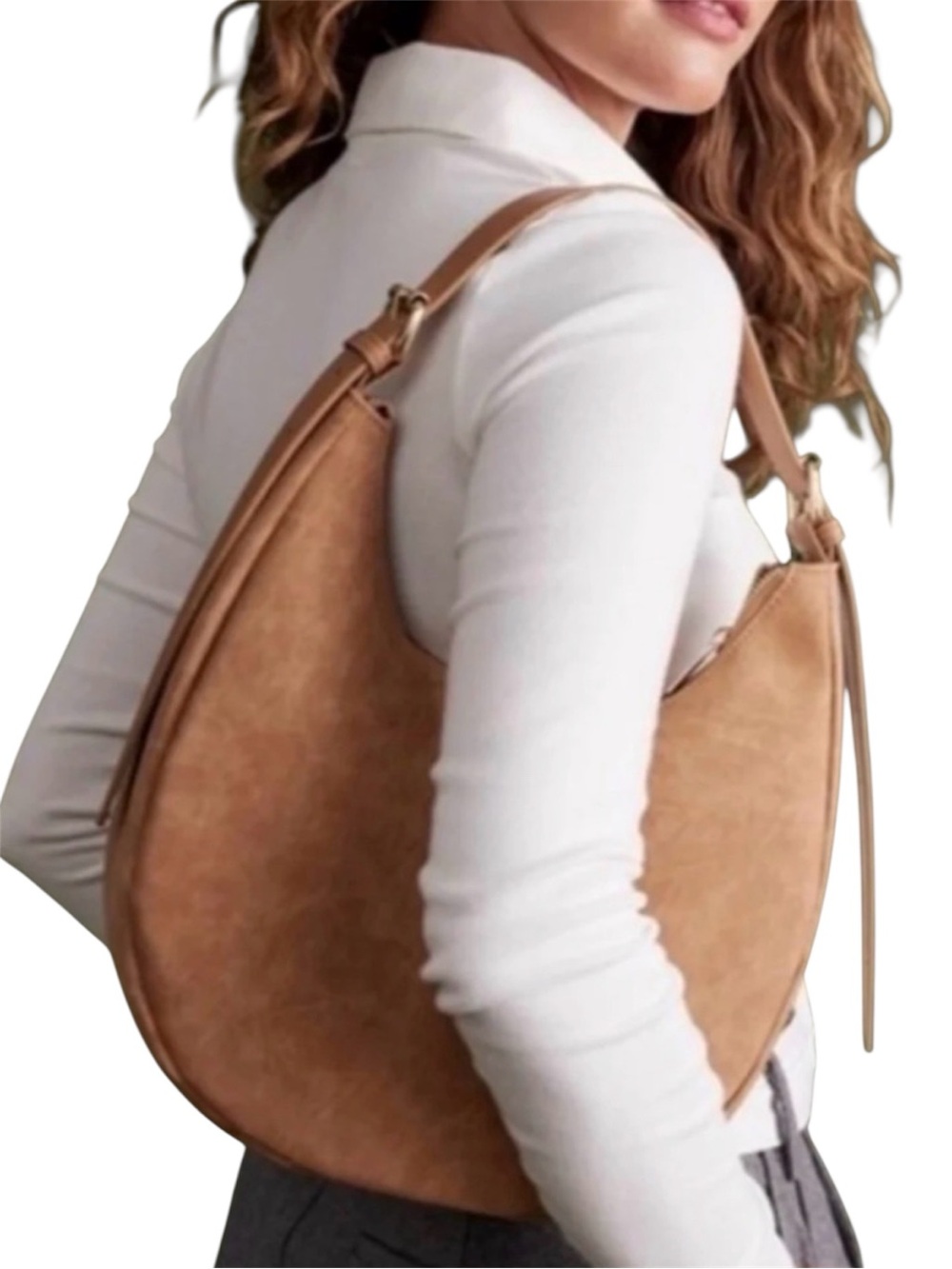 4th + Reckless Tan/Brown Faux Suede Crescent Shoulder Bag